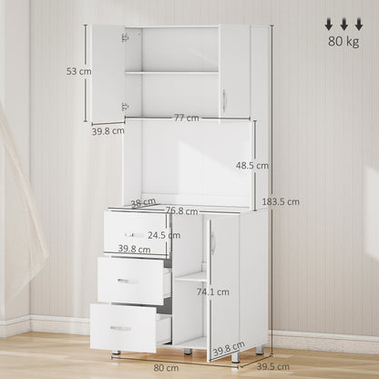 Dika Wooden White Tall Kitchen Storage Cabinet With Doors Drawers And Adjustable Shelving 183.5 cm