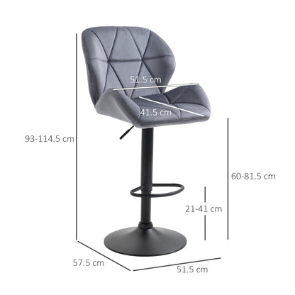 Samori Set Of 2 Upholstered Dark Grey Adjustable Swivel Bar Stools With Back Support