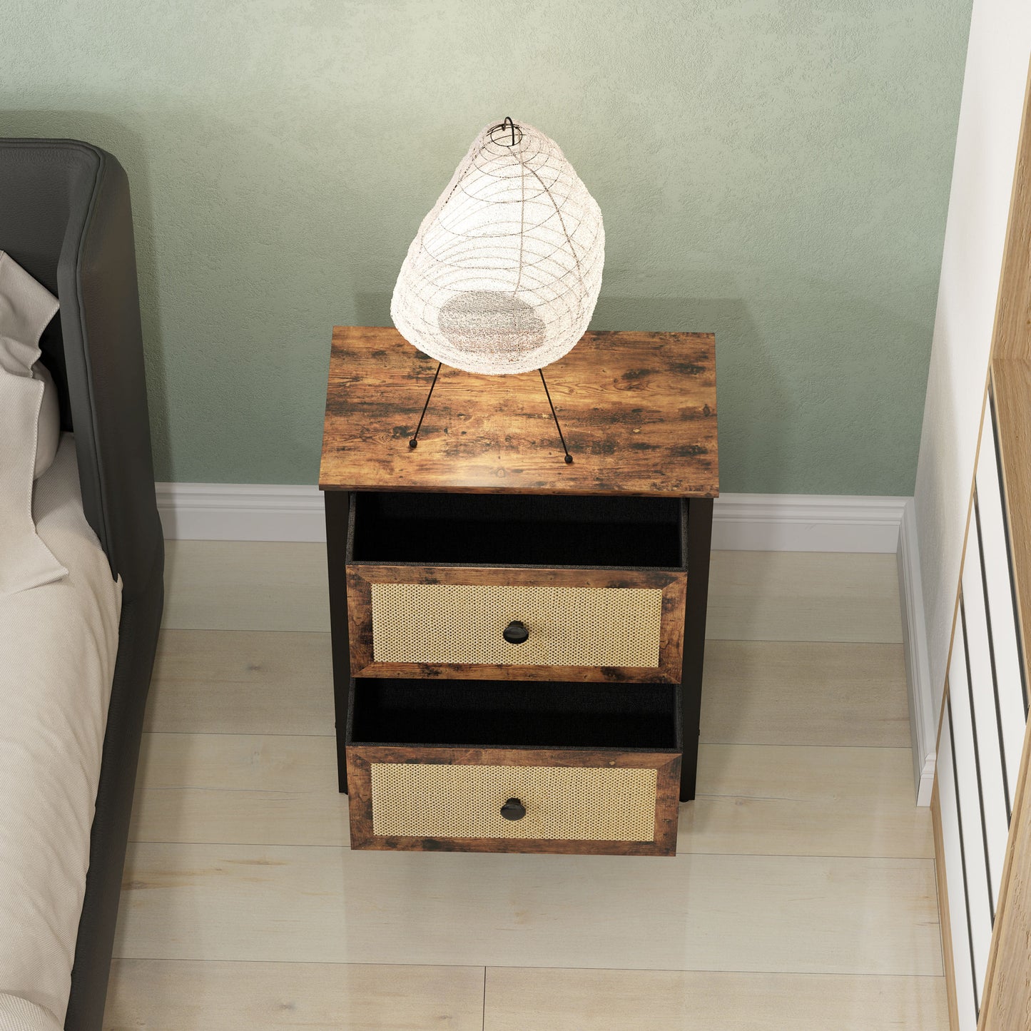 Lamilu Vesa Set Of 2 Rustic Brown Industrial Natural Style Bedside Tables 2 Drawers