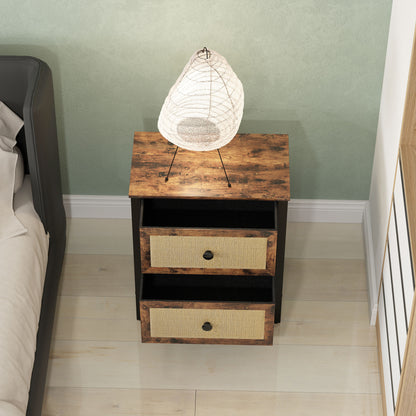 Lamilu Vesa Set Of 2 Rustic Brown Industrial Natural Style Bedside Tables 2 Drawers
