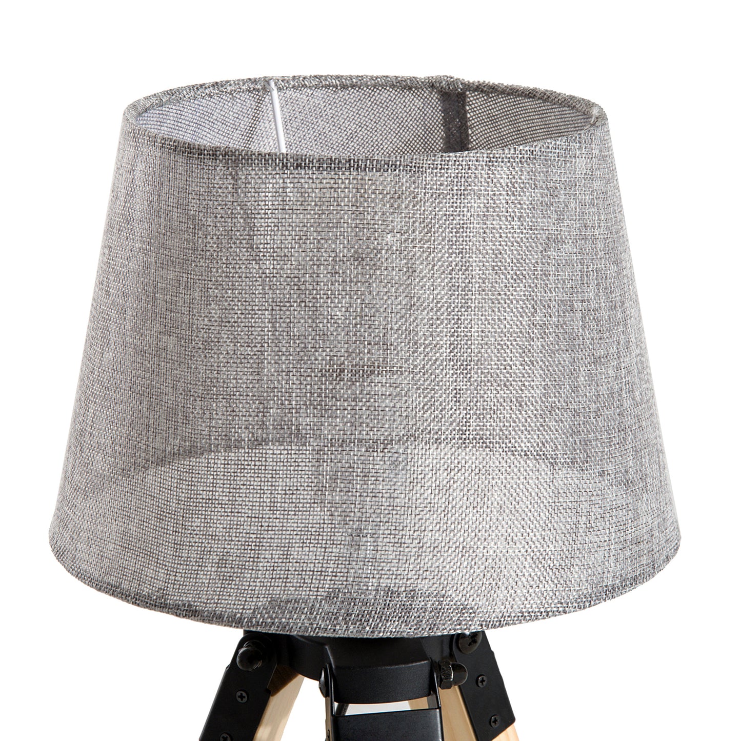 Narose Wood Grey Tripod Table Lamp With Fabric Shade And Base