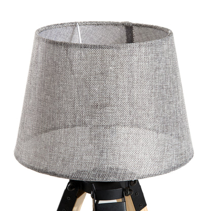 Narose Wood Grey Tripod Table Lamp With Fabric Shade And Base