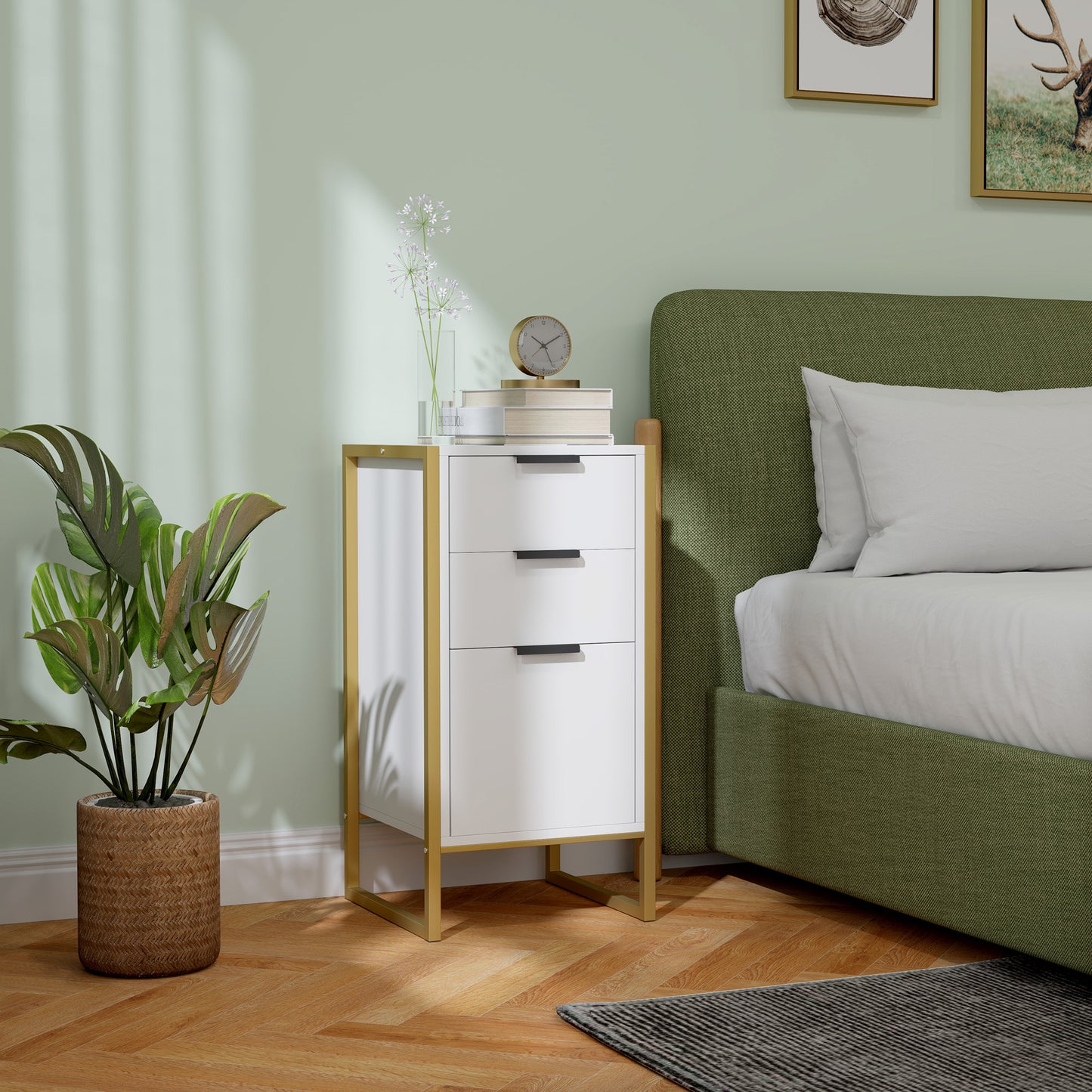 Loyo Metal And Wood White 3 Drawer Industrial Storage Chest