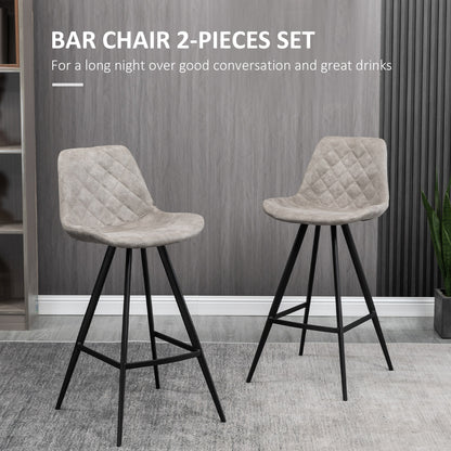 Vaba Microfiber Grey Padded Tub Bar Chairs Set Of 2 With Quilted Seat And Steel Footrest