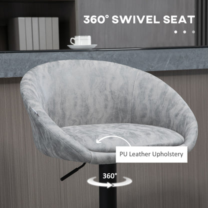 Rezito Set Of 2 Light Grey Adjustable Faux Leather Bar Chairs With Armrests And Footrests