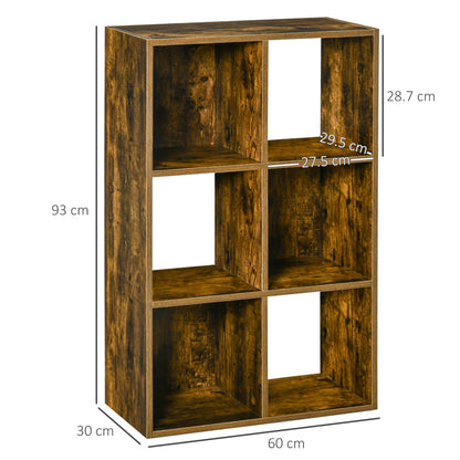 Soke Mara Metal And Wood Rustic Brown Industrial 6 Compartment Freestanding Bookcase