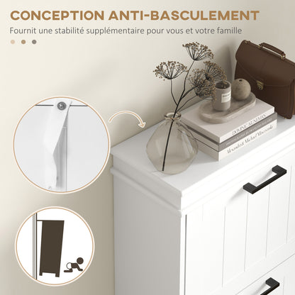 Naravi Vino Wooden White Minimal 3 Drawer Shoe Cabinet For 15 Pairs