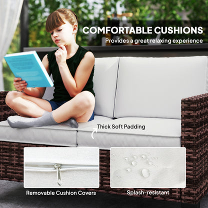 Palo Brown Rattan 2 Seater Outdoor Sofa With White Cushions