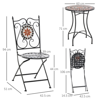 Rakamo 3 Piece Mosaic Garden Outdoor Bistro Table And Chair Set Orange