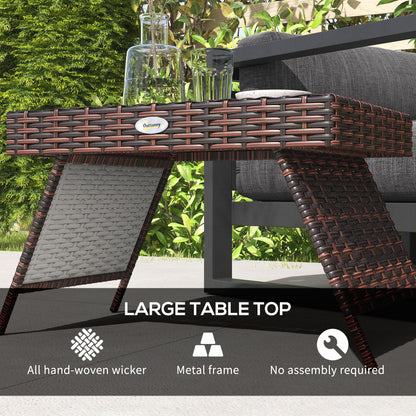 Fihaso 60cm Rattan Brown Folding Outdoor Bistro Side Table With Steel Frame