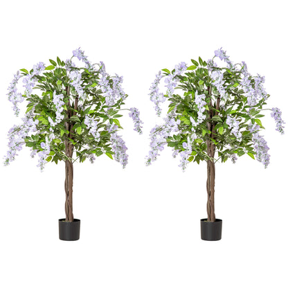 Necoco Set Of 2 Artificial Wisteria Floral Style Plants In Pots H8 100cm