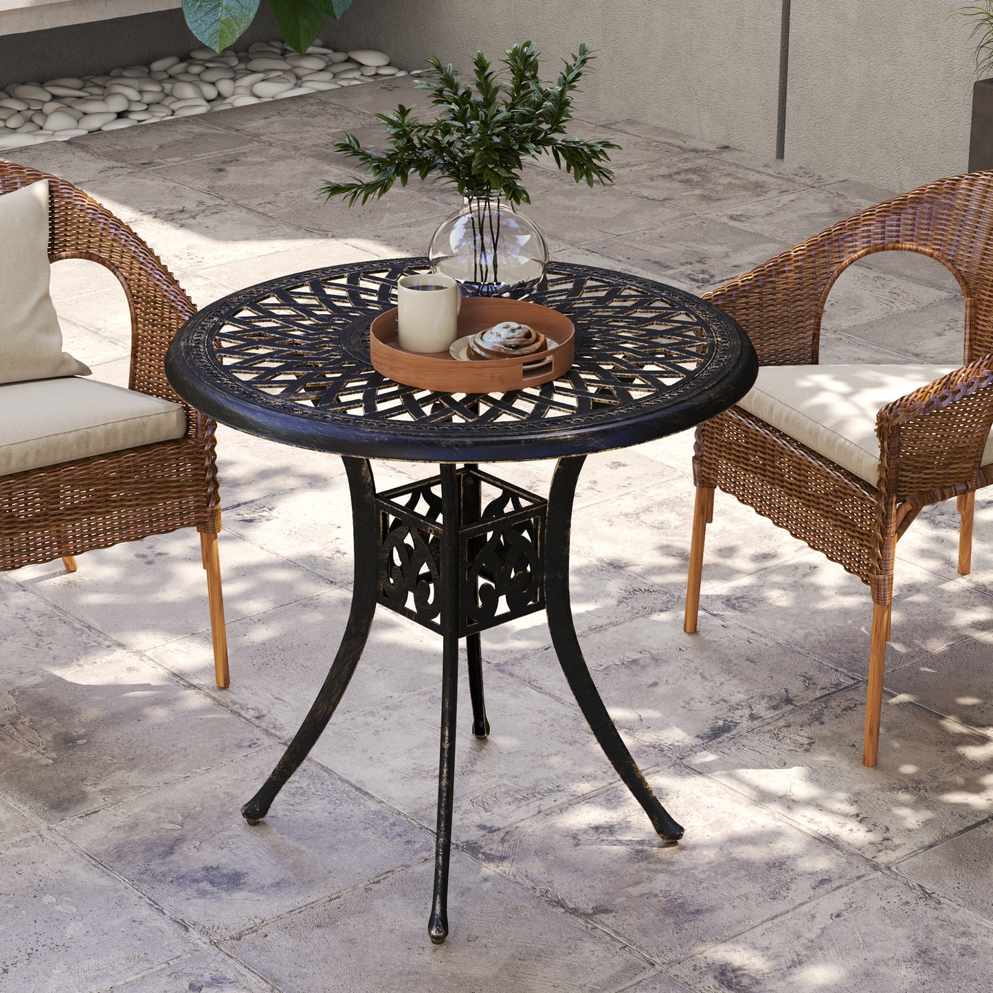 Kenofa Cast Aluminium Bronze Round Garden Dining Table With Parasol Hole