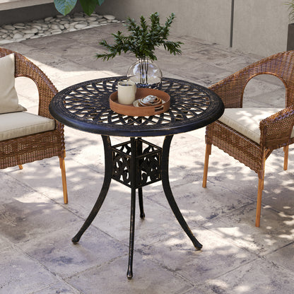 Kenofa Cast Aluminium Bronze Round Garden Dining Table With Parasol Hole