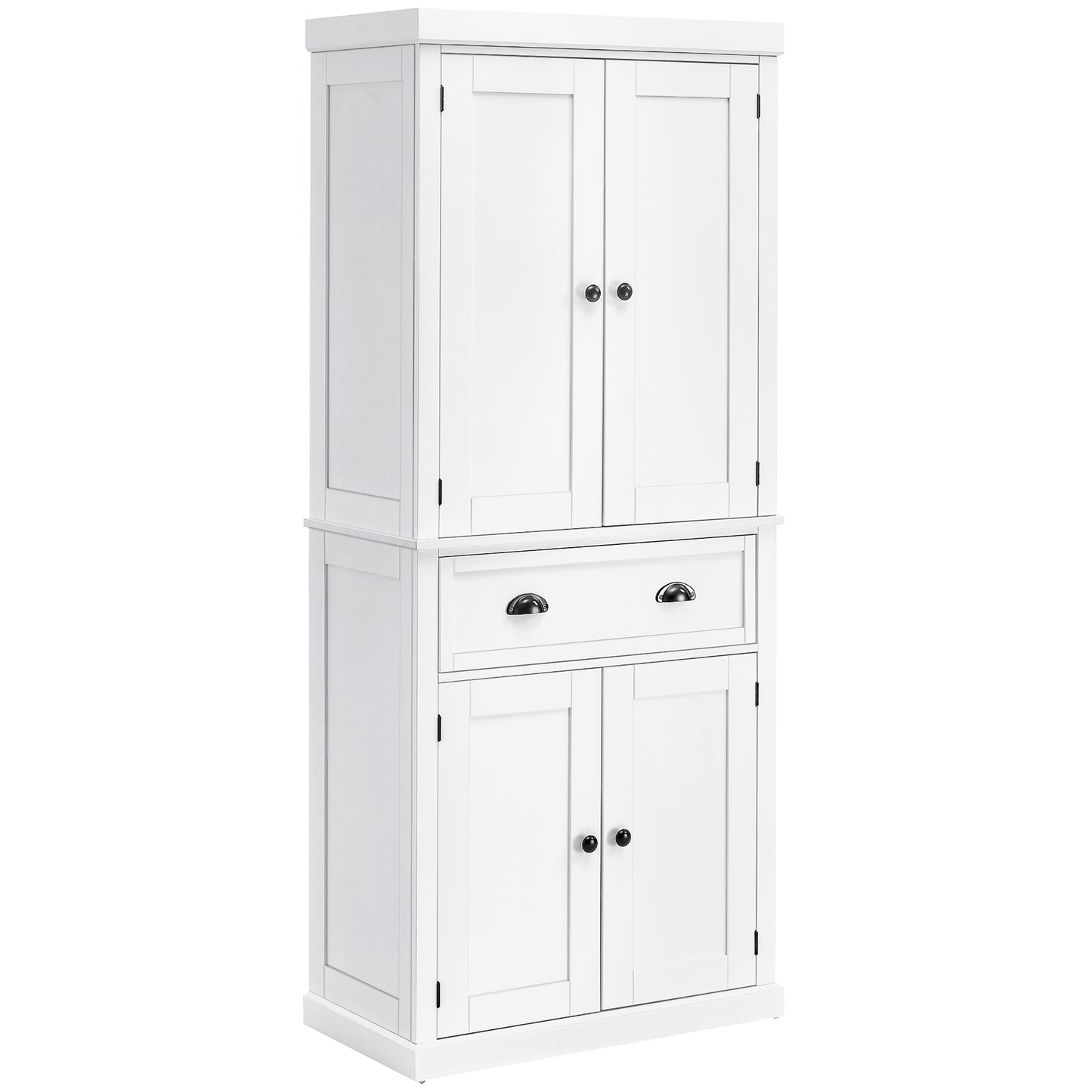 Fayo Wooden White Tall Colonial Style Kitchen Pantry Cabinet 4 Doors And Drawer