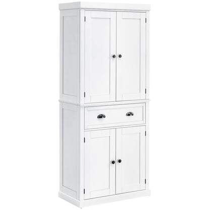 Fayo Wooden White Tall Colonial Style Kitchen Pantry Cabinet 4 Doors And Drawer