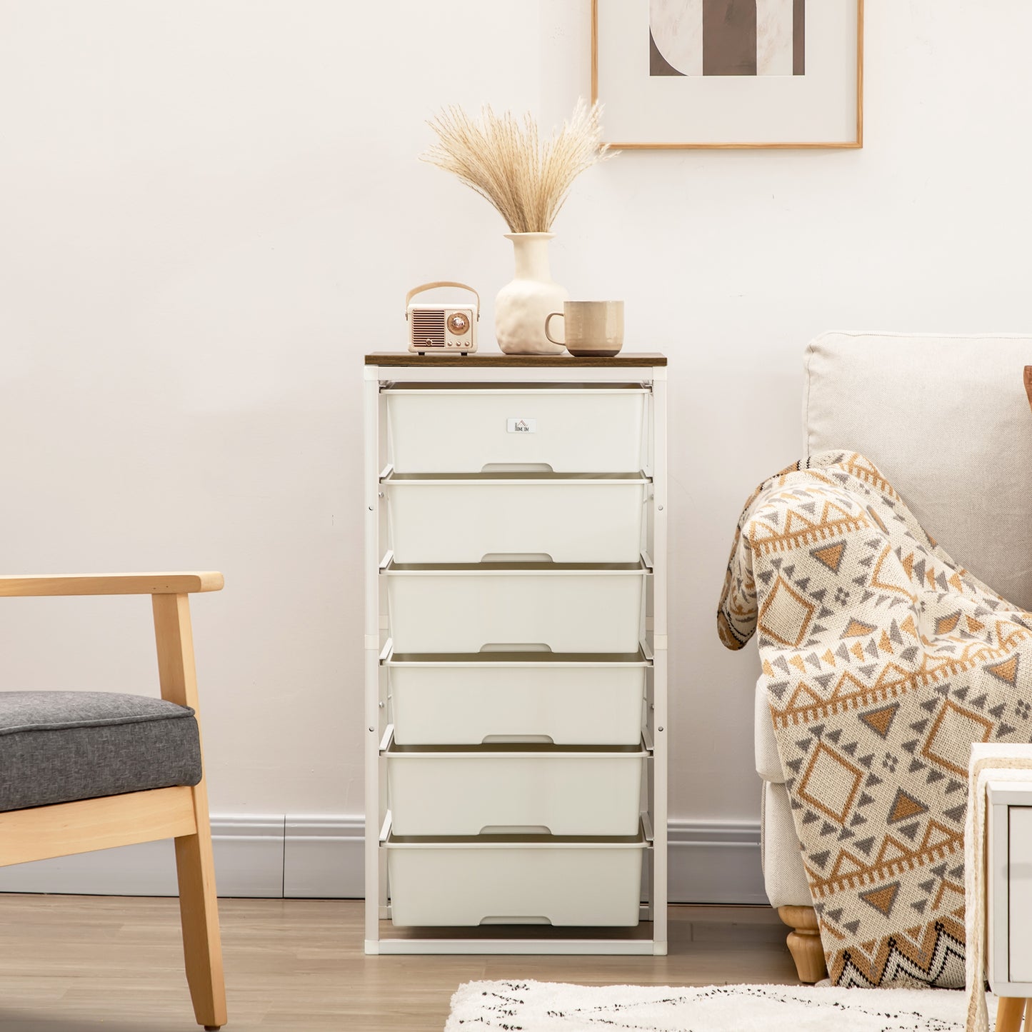 Kedina Metal And Wood White Tall 6 Drawer Storage Chest With Steel Frame
