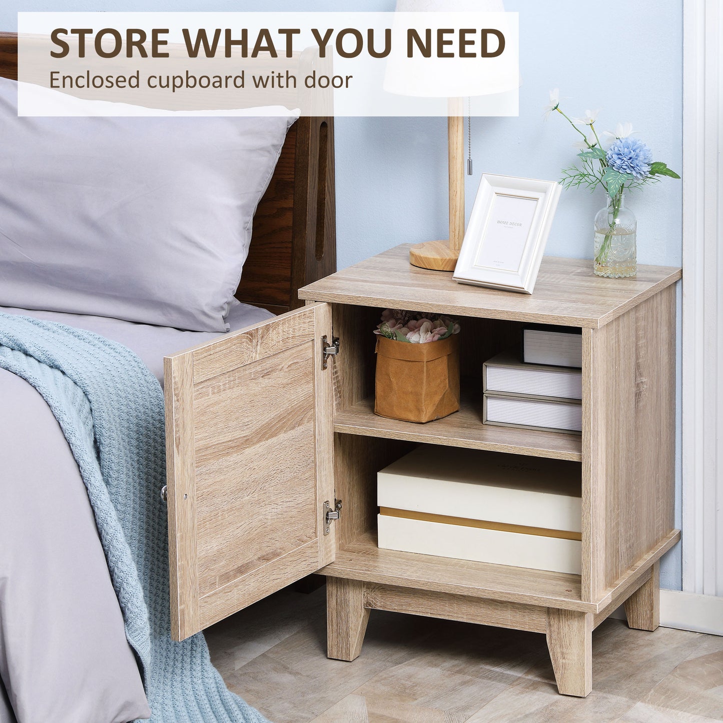 Rani Fini Wooden Natural Set Of 2 Bedside Tables With Rattan Door and Shelf