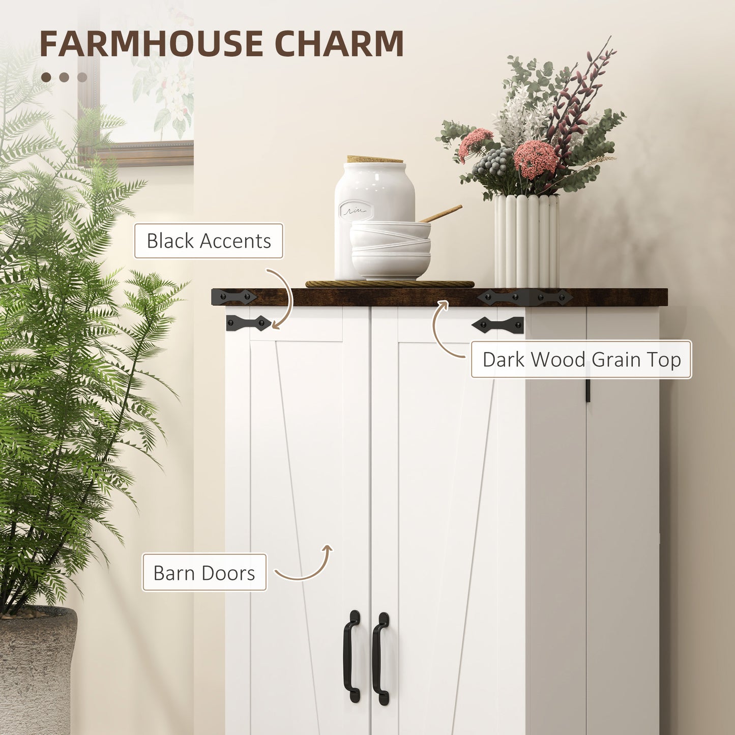 Roka Wooden White Farmhouse Style Multi Storage Cabinet