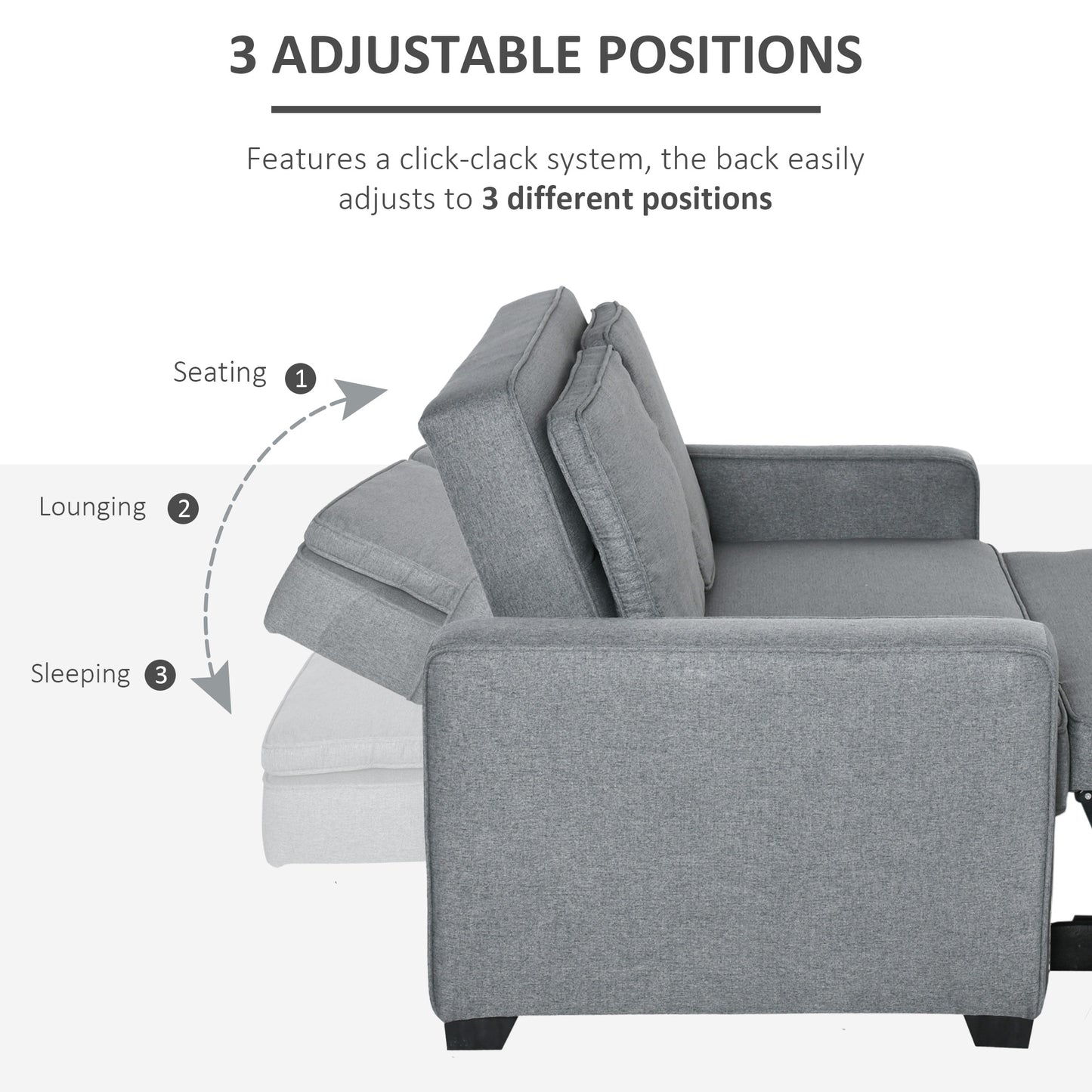 Zivi Fita Fabric Grey Double Click Clack Sofa Bed With Adjustable Backrest