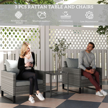 Dobaso Rattan Grey 3 Piece Bistro Set with Glass Coffee Table