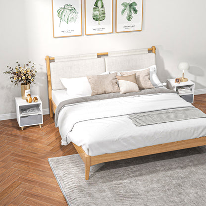 Tavimo Wooden Set Of 2 White And Grey Modern Bedside Tables With Drawer And Shelf