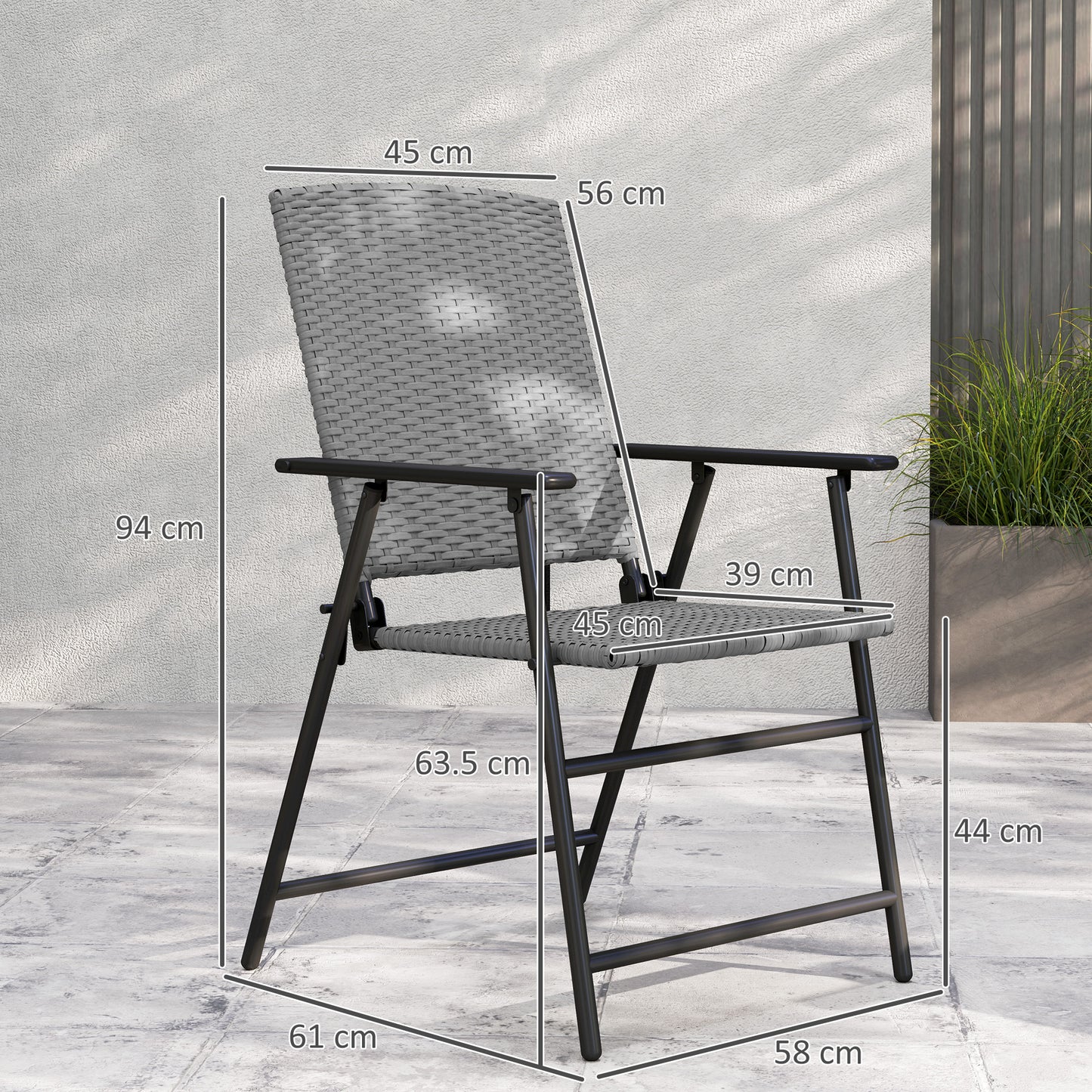 Yoriha Rattan Grey Folding Garden Chairs Set Of 2
