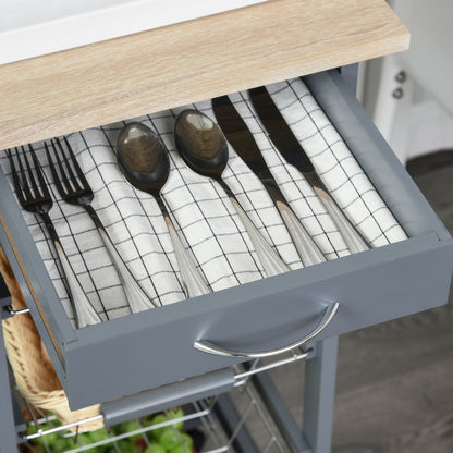 Nerake Metal Grey Rolling Kitchen Cart With 4 Basket Drawers And Side Racks