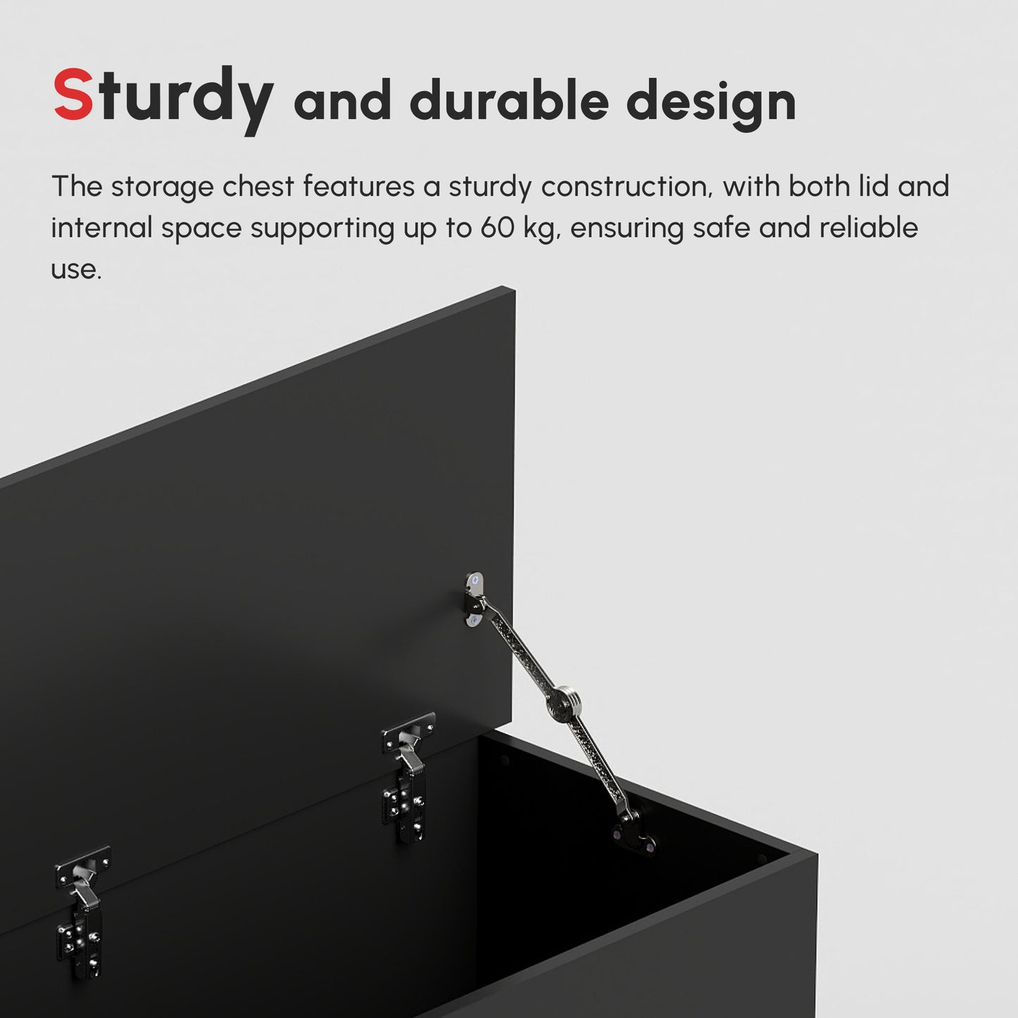 Leretteo Black Large Storage Chest With Flip Top Lid And Safety Hinges 113 Litre