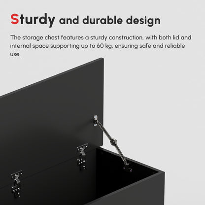 Leretteo Black Large Storage Chest With Flip Top Lid And Safety Hinges 113 Litre