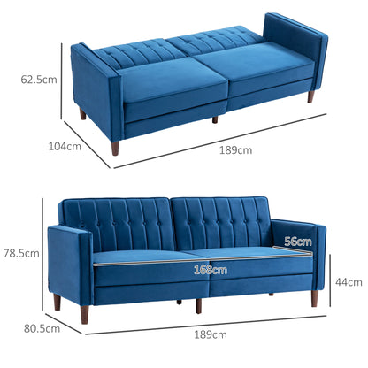 Pariha Susa Velvet Blue 3 Seater Sofa Bed