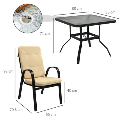 Sukeco Luve 4 Seater Cream Outdoor Square Garden Dining Set with Tempered Glass with Umbrella Hole