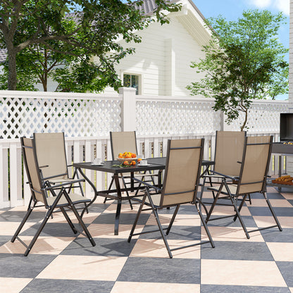 Dizze 6 Seater Cream Mesh and Black Steel Outdoor Dining Set with Parasol Hole