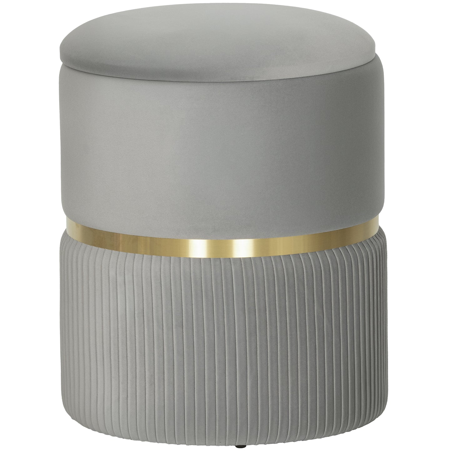 Rivera Velvet Light Grey Ribbed Storage Ottoman Gold Accent