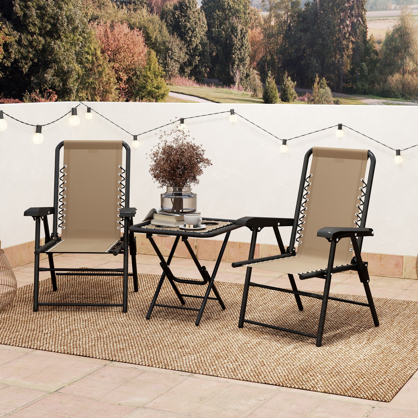 Fihake Metal Khaki Cream 3 Piece Garden Bistro Table And Chair Set