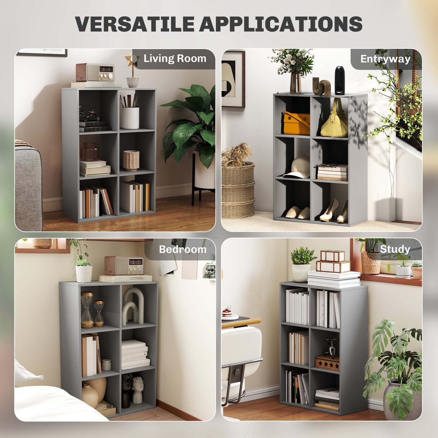 Salusosu Wooden Light Grey 6 Cube Storage Bookcase
