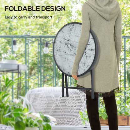 Lusafa Metal And Glass White Folding Outdoor Side Table 45cm With Marble Effect Top