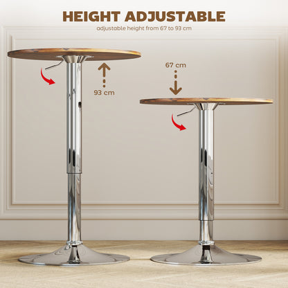 Redone Rustic Brown Adjustable Swivel Round Bar Table With Steel Base