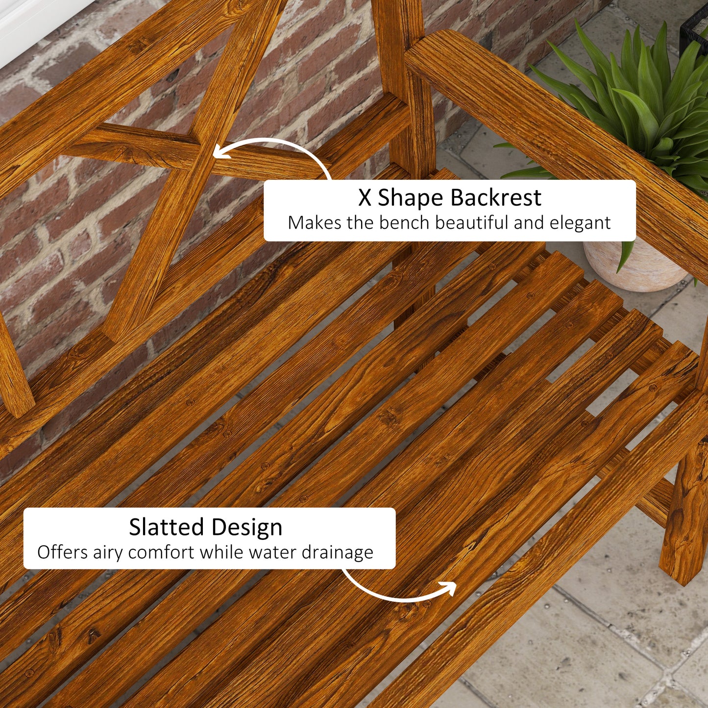 Tussora Fir Wood Natural 2 Seater Garden Bench With Lower Storage Shelf