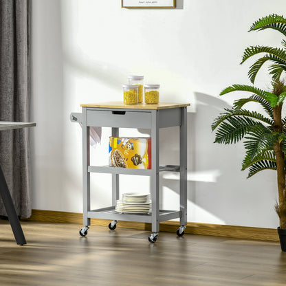 Vena Wooden Grey and Natural Kitchen Trolley With Worktop Drawer And Shelves