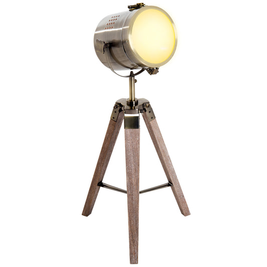Vidira Keno Wood And Metal Brass Vintage Tripod Table Lamp With Spotlight Head