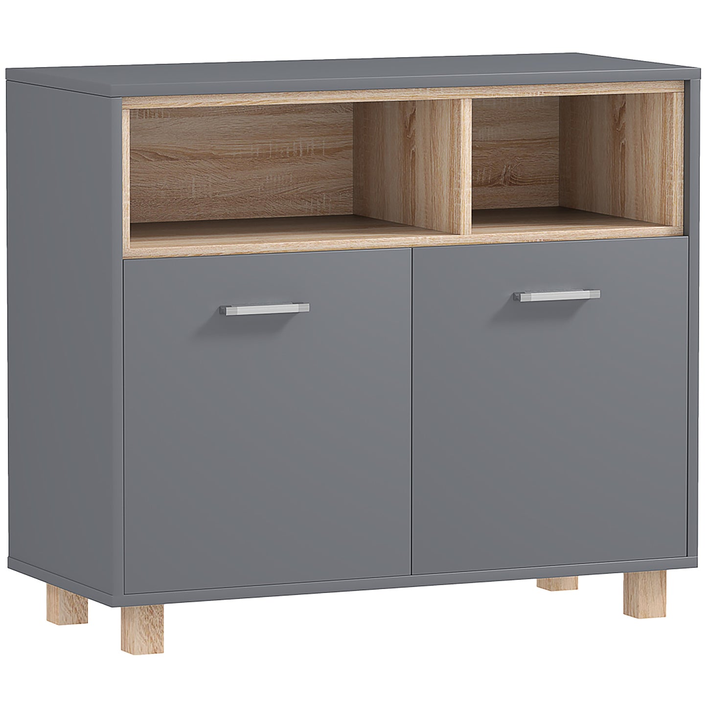 Cosano Freestanding Bathroom Storage Cabinet With Open Compartments And Double Doors
