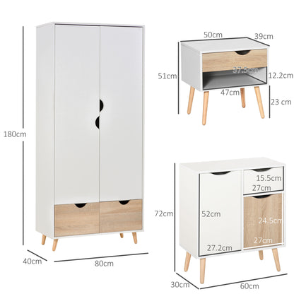 Demiden Natural Wood And White Bedroom Furniture Set With Wardrobe Bedside Table And Storage Unit