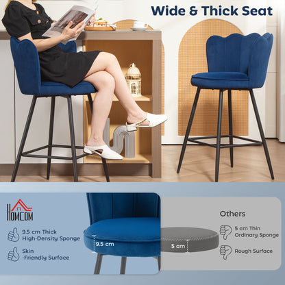 Yovafi Set Of 2 Dark Blue Velvet Upholstered Lotus Style Bar Stools