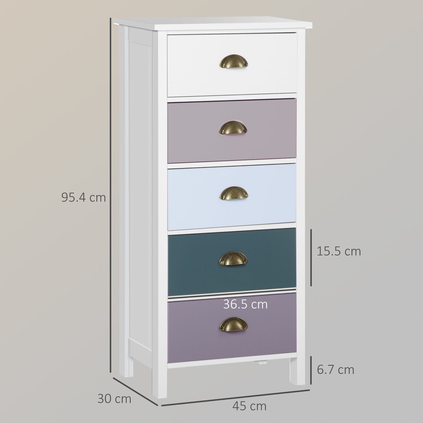 Sanido Multicolour Metal And Fabric Blue Slim 5 Drawer Storage Chest