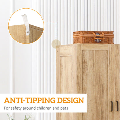 Corasoro Natural Wood Finish 2 Door Modern Wardrobe With 2 Drawers And Hanging Rail