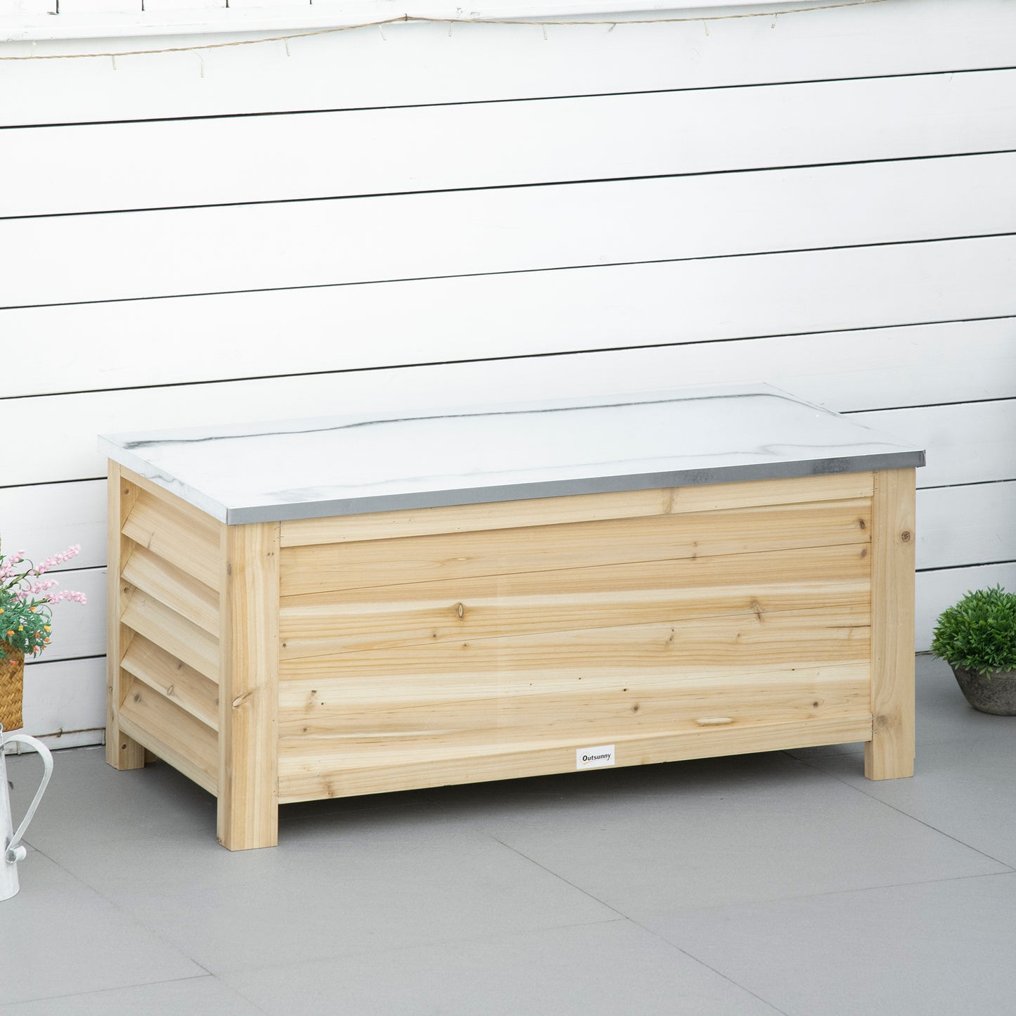 Keno Fava Panelled Wood And Metal Outdoor Storage Box 155 Litre