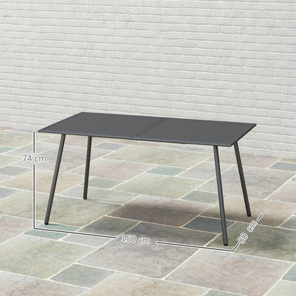 Visuto Steel Grey Rectangular Outdoor Dining Table With Slatted Top For 6