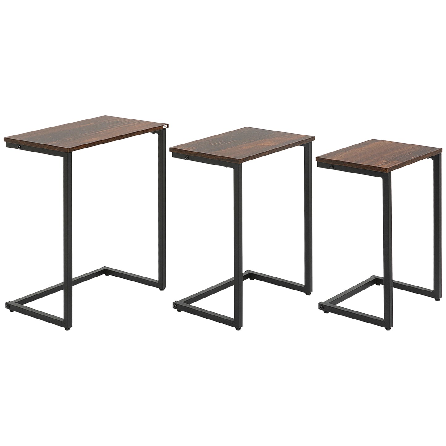 Supa Metal Rustic Brown Set Of 3 Nesting C ShaFauxd Side Tables With Steel Frame