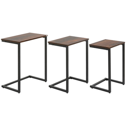 Supa Metal Rustic Brown Set Of 3 Nesting C ShaFauxd Side Tables With Steel Frame