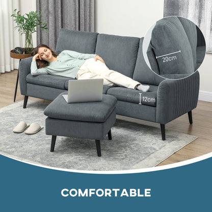 Vanefi Nami Corduroy Charcoal Grey 3 Seater Sofa With Matching Ottoman